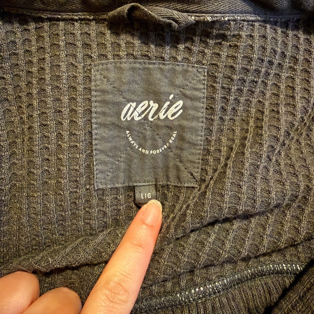 aerie Charcoal Waffle Knit Button-Up - Picture 2 of 2